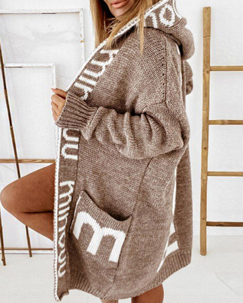 Long Loose Letter Printed Cardigan