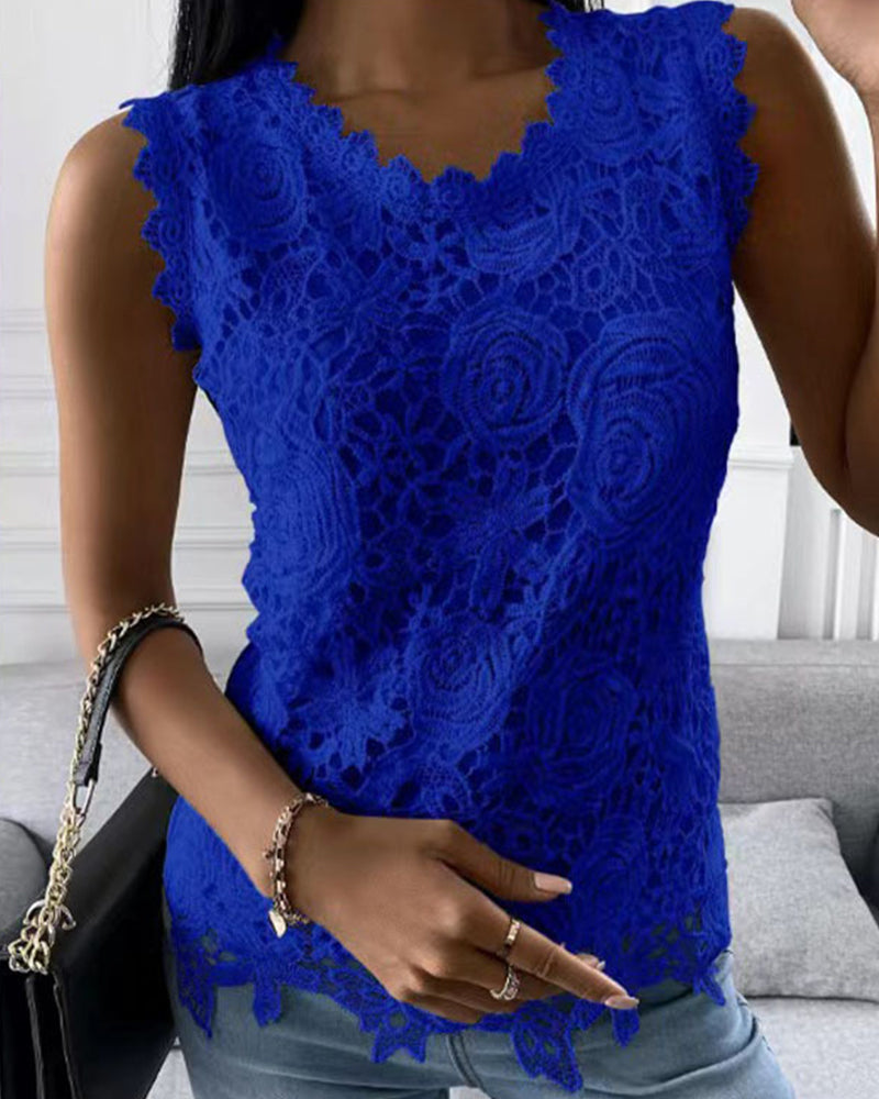 Elegant solid lace tank top