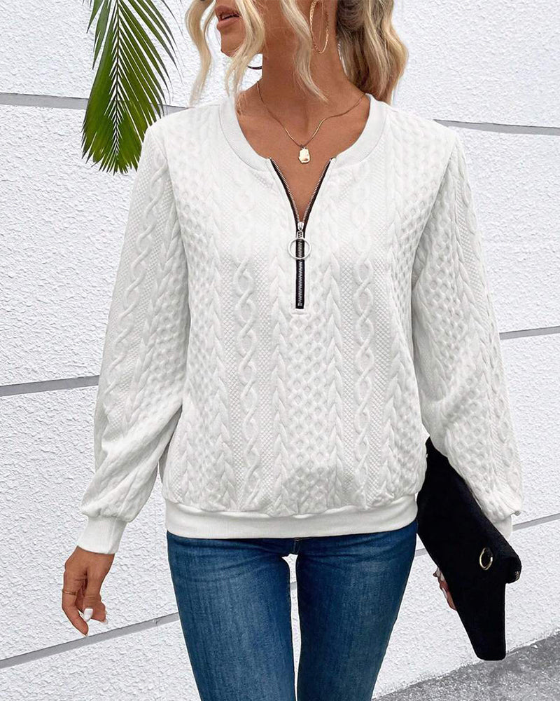 Casual solid color long sleeve zipper sweatshirt