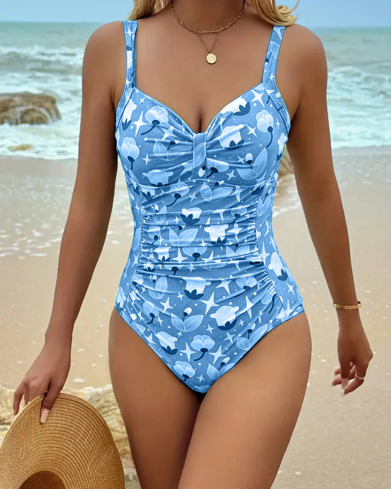 One-Piece Vest Print Swimsuit