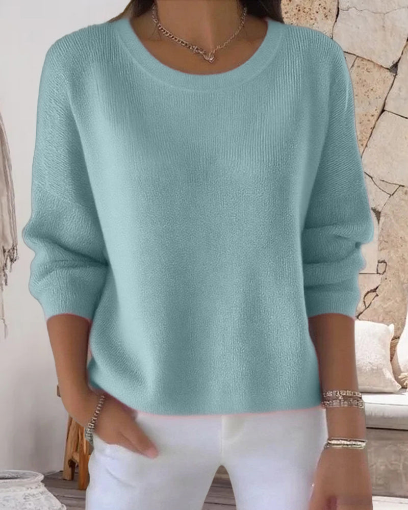 Solid Round Neck Drop Shoulder Jumper