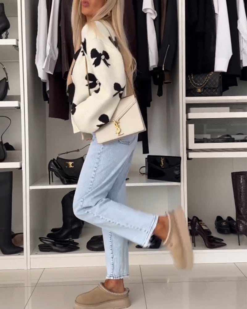 Bow beaded lace-up cardigan