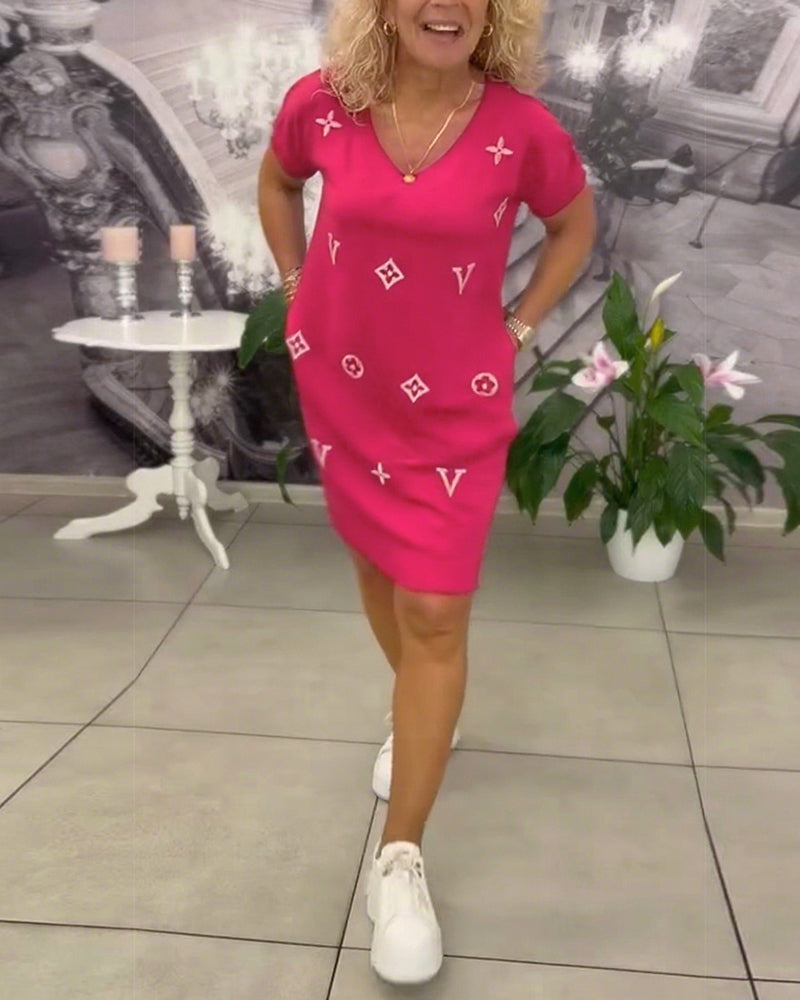 Fashion V-Neck Short-Sleeved Dress