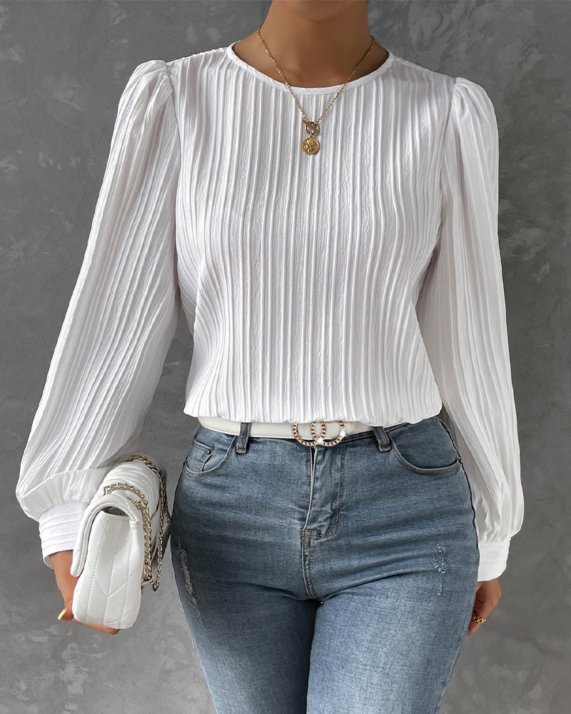 Lantern Sleeve Solid Blouse