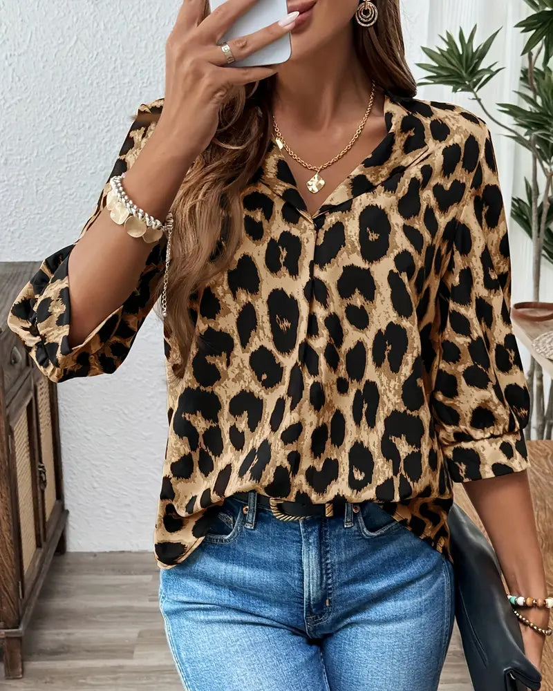 Half-Sleeved Leopard Print Loose Blouse