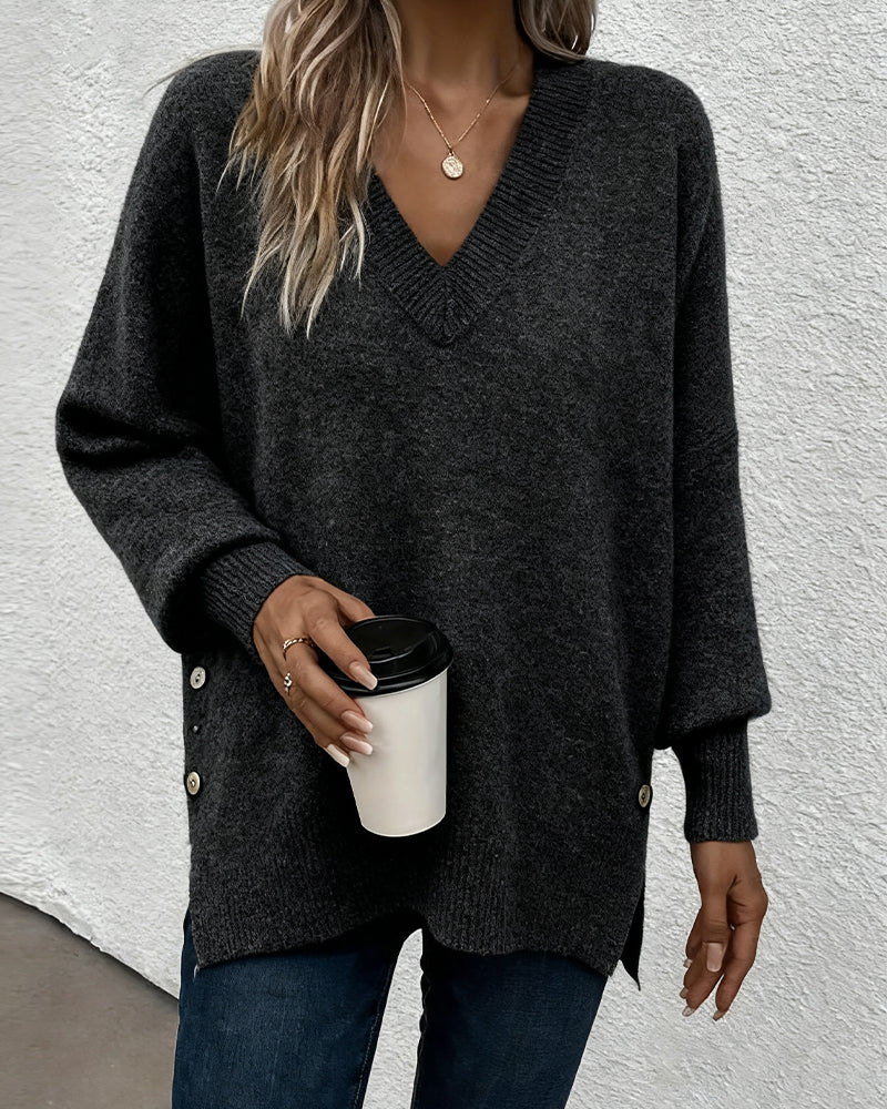 Lantern Sleeve V Neck Jumper