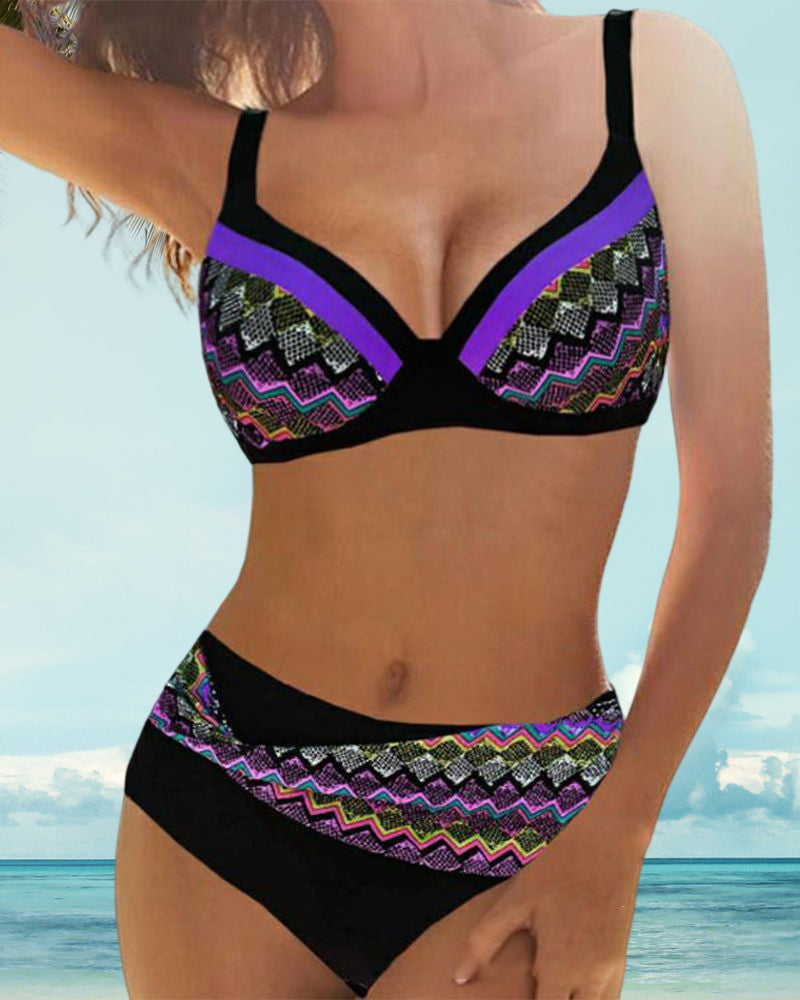 Hög midja push-up bikinis med Stripe Print