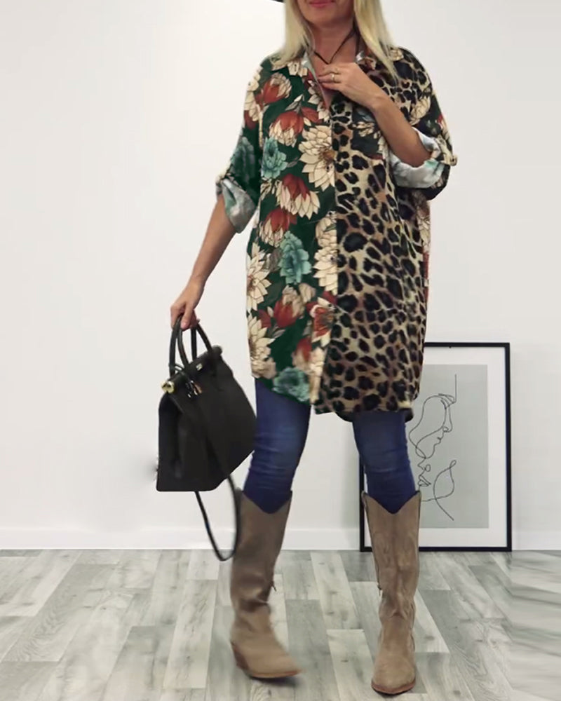Lapel leopard print shirt