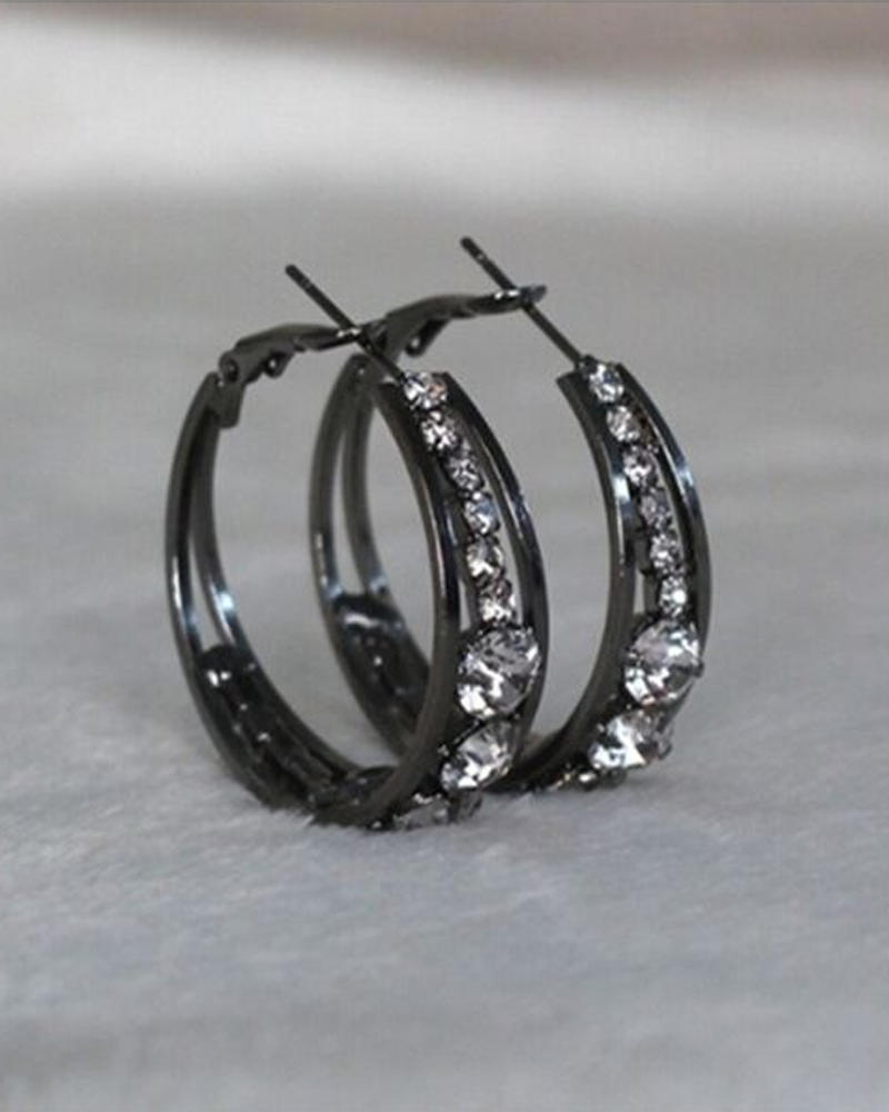 Rhinestone-encrusted large hoop earrings