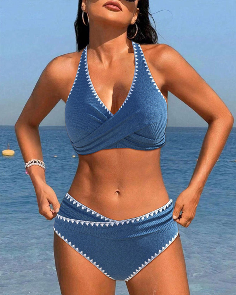 Pleated halterneck simple holiday bikini