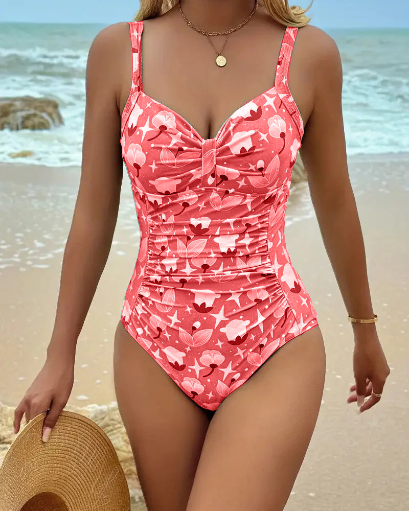 One-Piece Vest Print Swimsuit