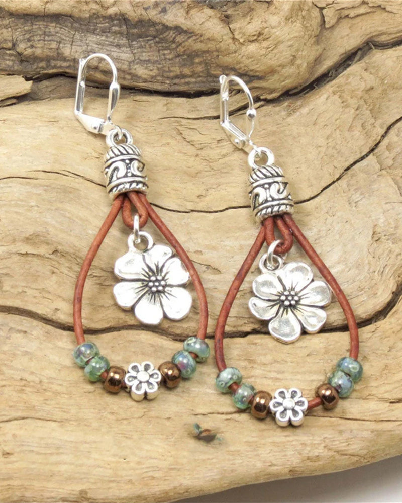 Boho Leather Rope Flower Simple Earrings