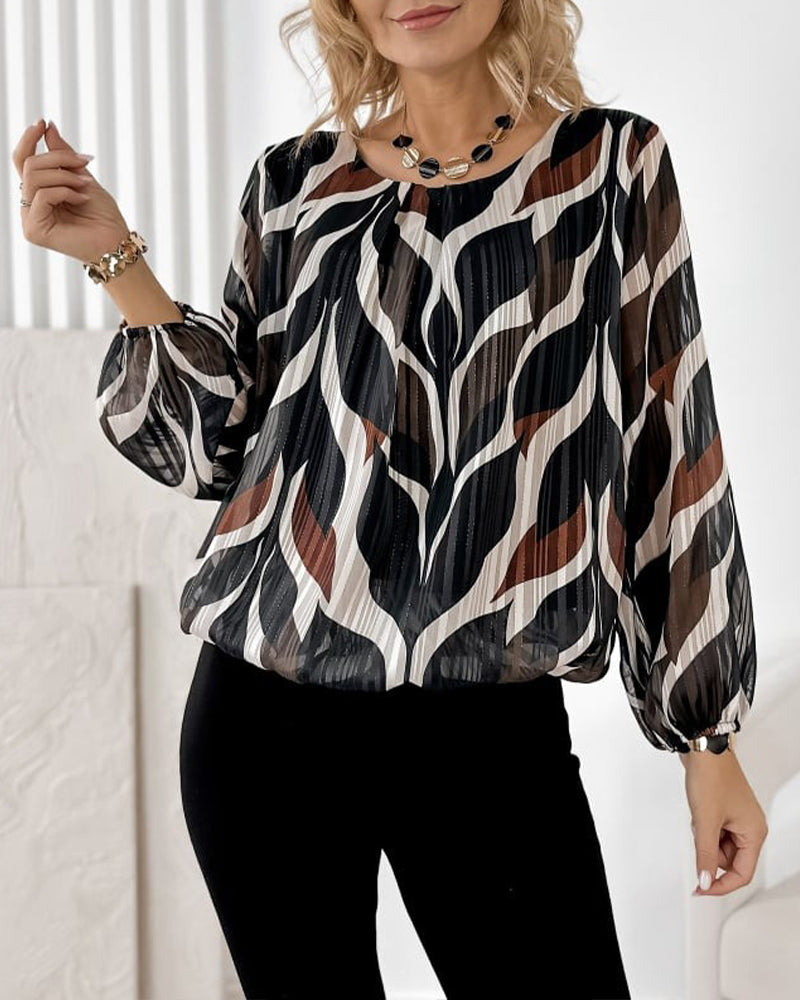 Lantern Sleeve Round Neck Blouse