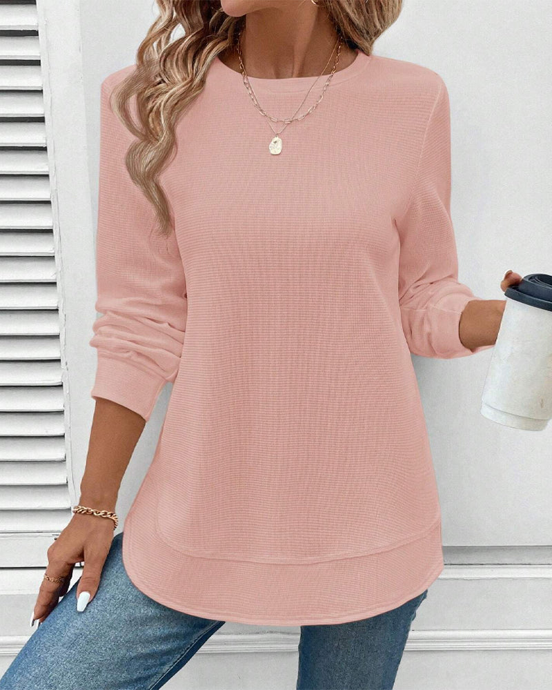 Round Neck Long Sleeve Solid Color Top