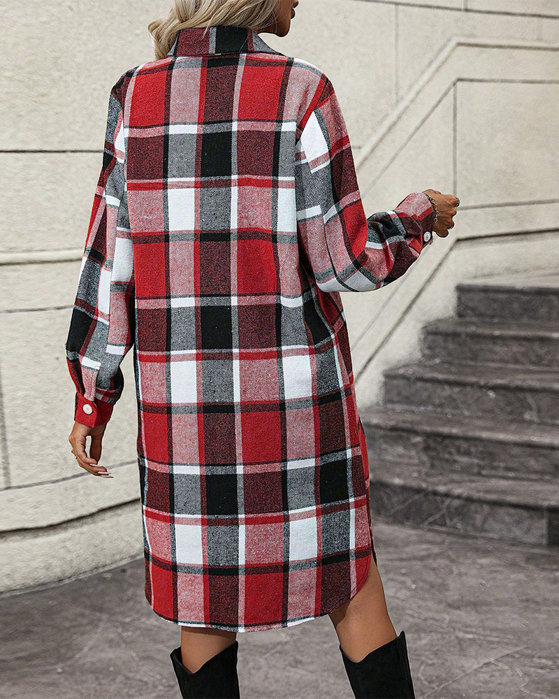Plaid Lapel Shift Dress