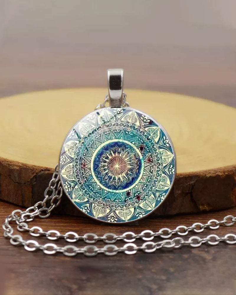 Mandala flower time gemstone necklace set