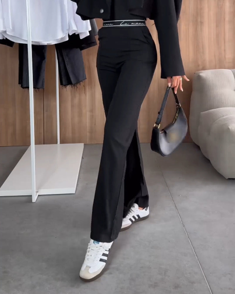 Casual solid color zipper pocket straight pants