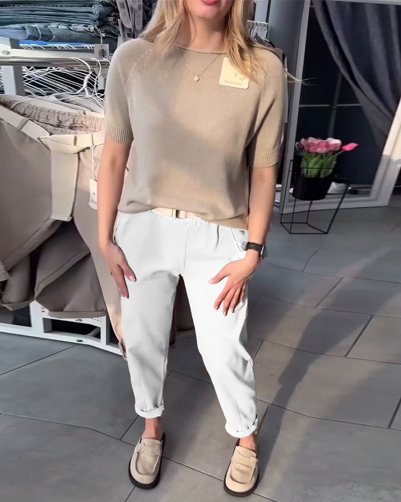 Solid Color Casual Straight Pants