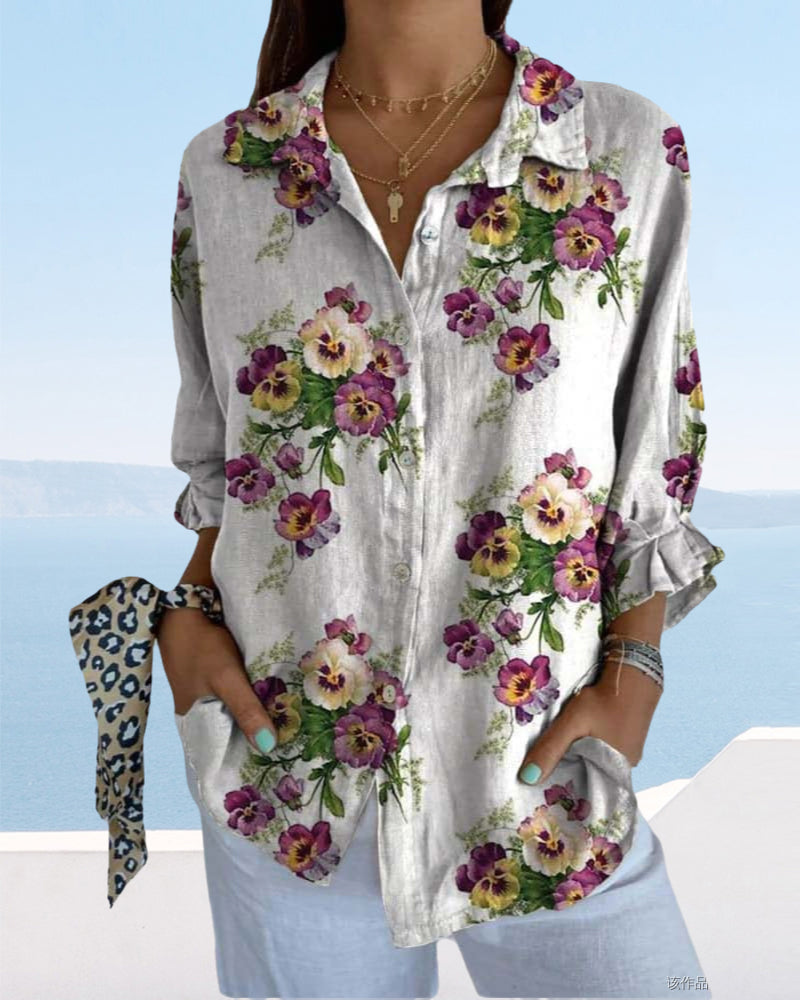 Casual floral print three quarter sleeve shirt