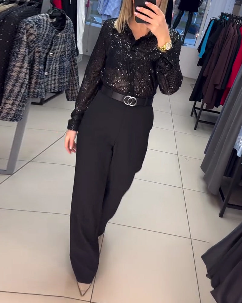 Button-Down Lapel Sequined Shirt