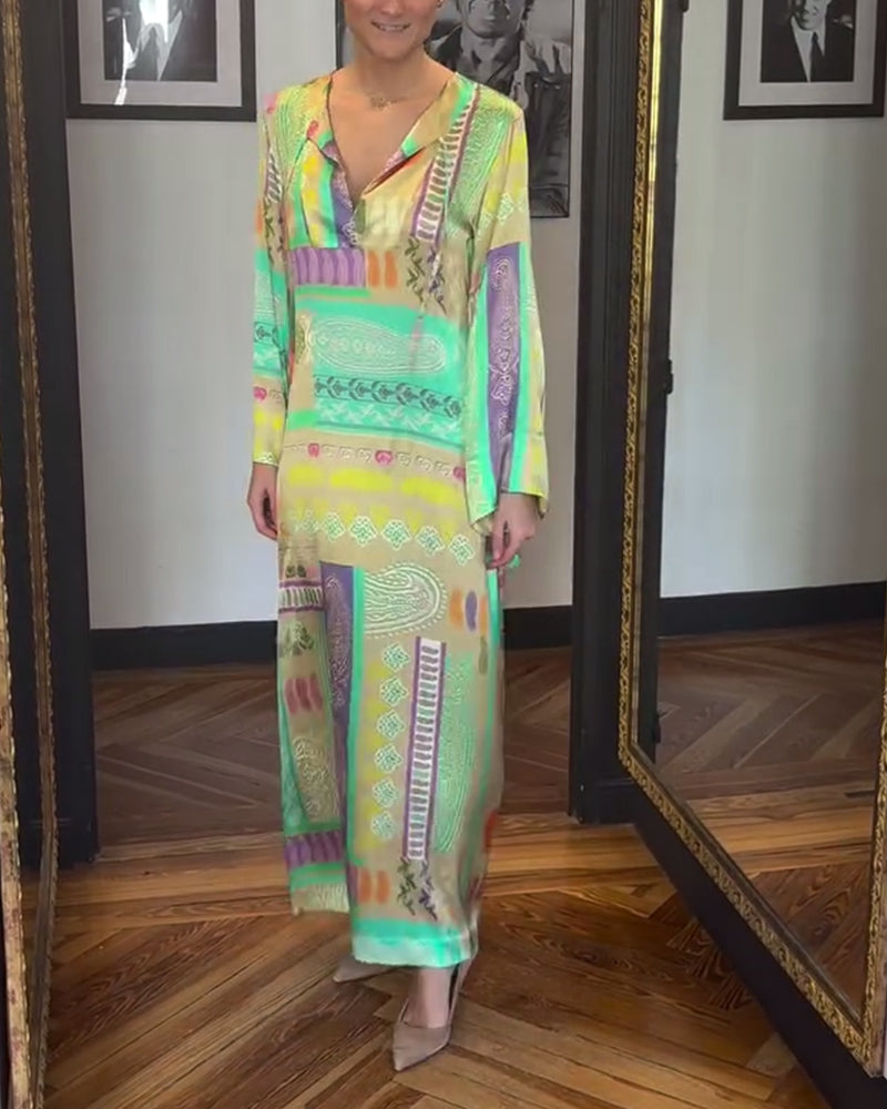 Long Sleeve Tie Print Dress