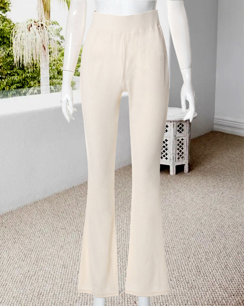 Solid color flared slim fit trousers