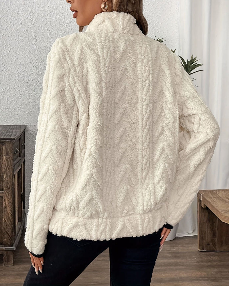 Lapel Zipper Front Fuzzy Sweatshirt