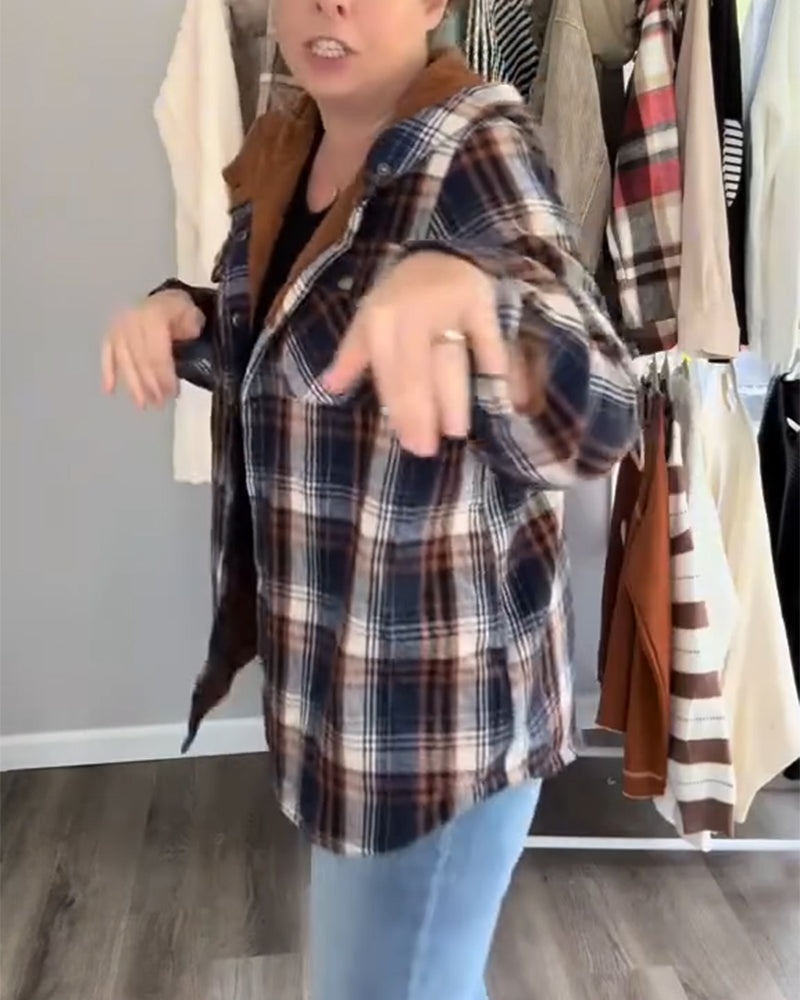 Plaid Hooded Woolen Coat