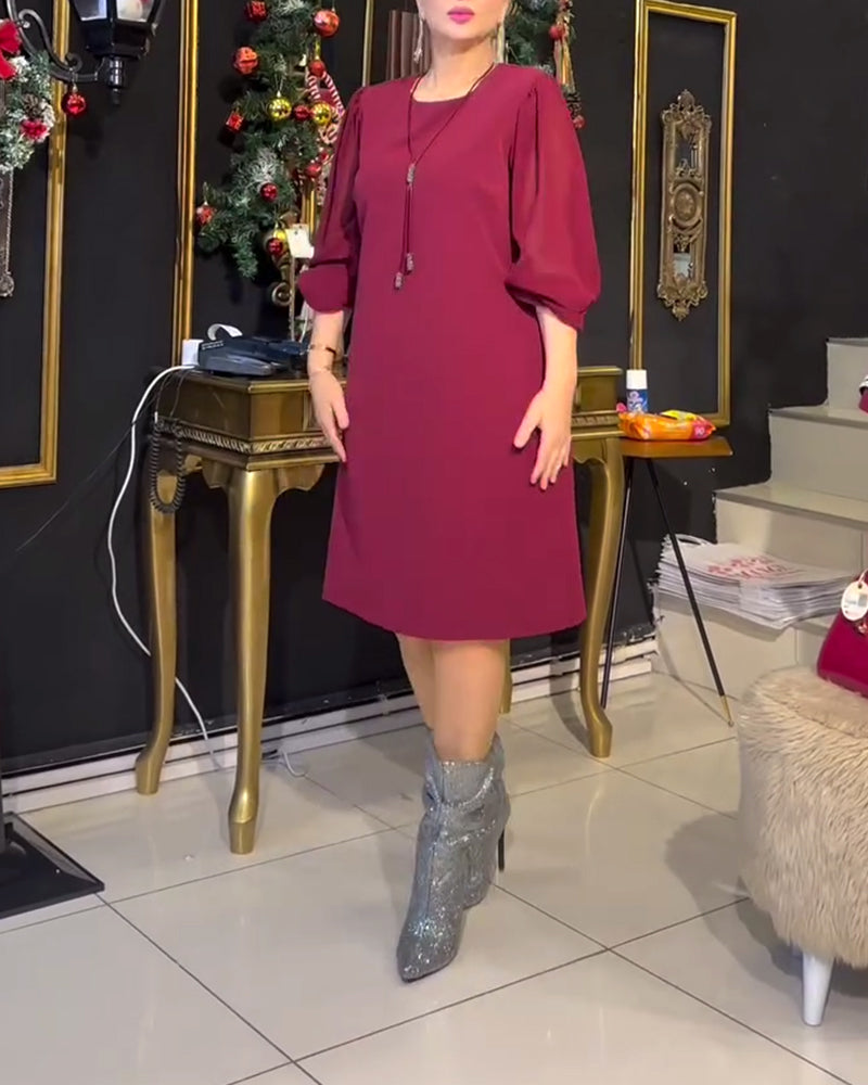 Casual Solid Color Long Sleeve Straight Dress
