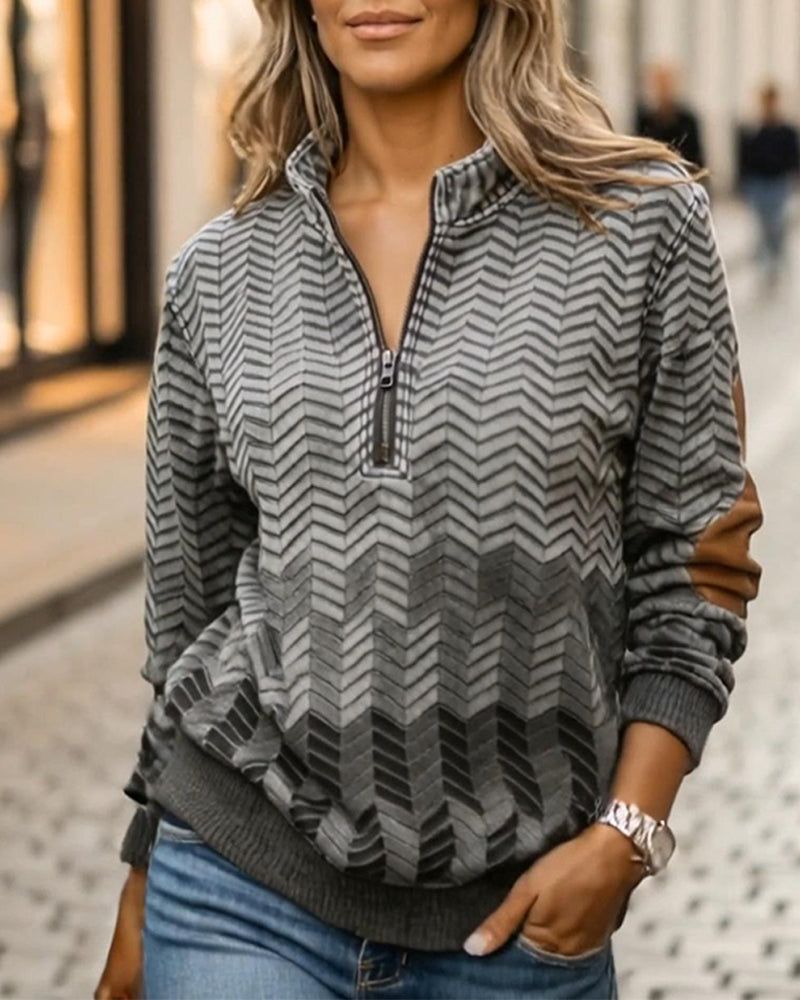 Geometric Half-Zip Collar Sweatshirt