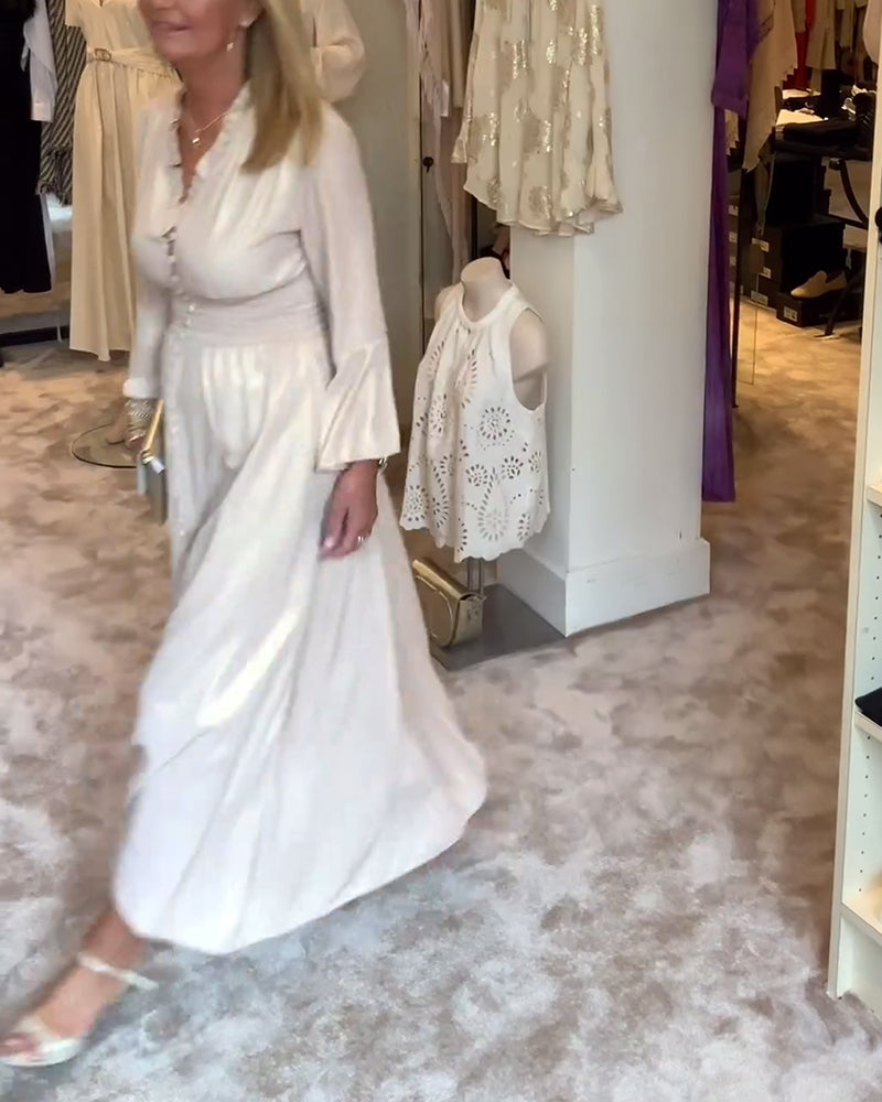 Lace collar buttoned waist long dress