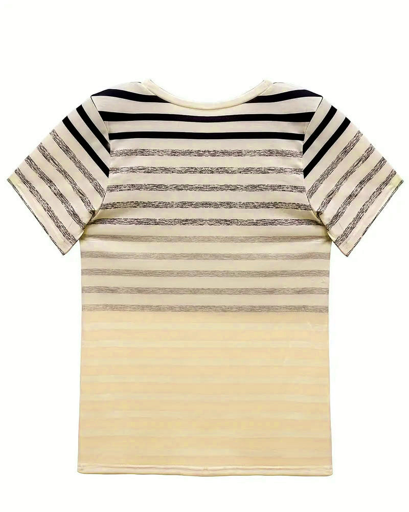Round Neck Short Sleeve Striped T-Shirt
