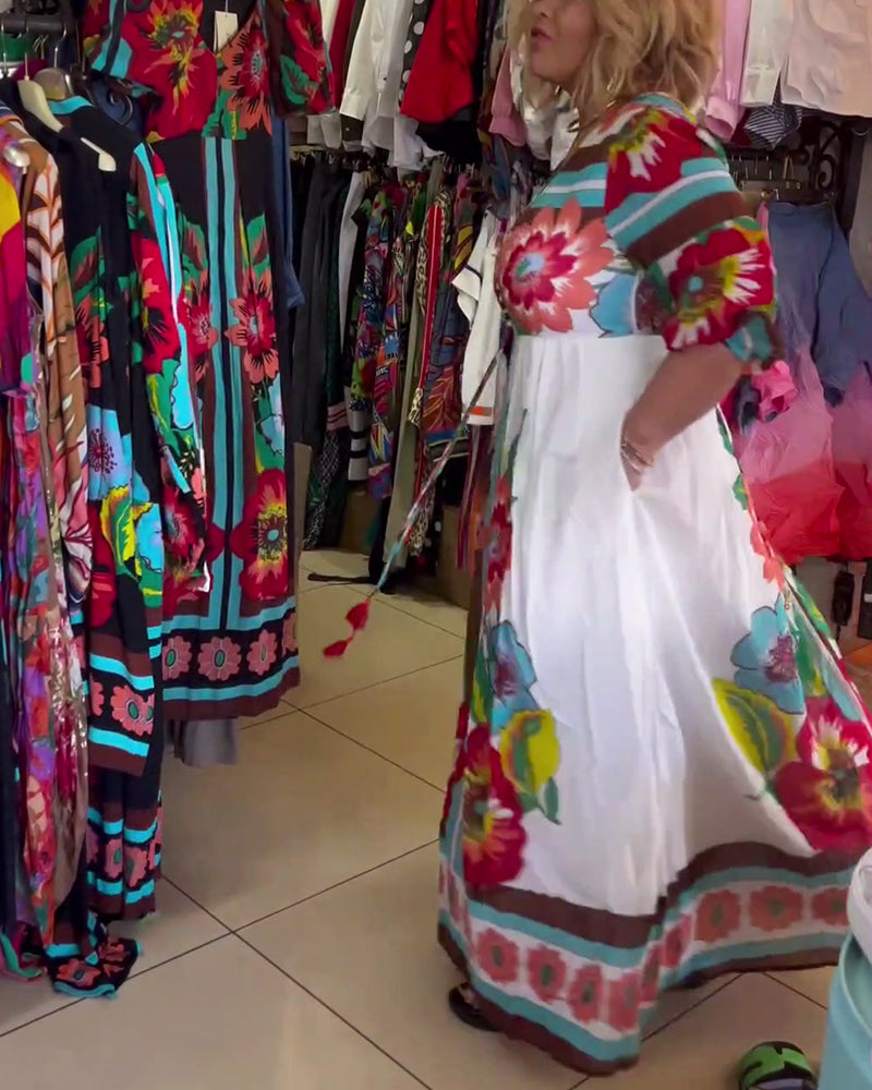 Deep V loose casual floral dress