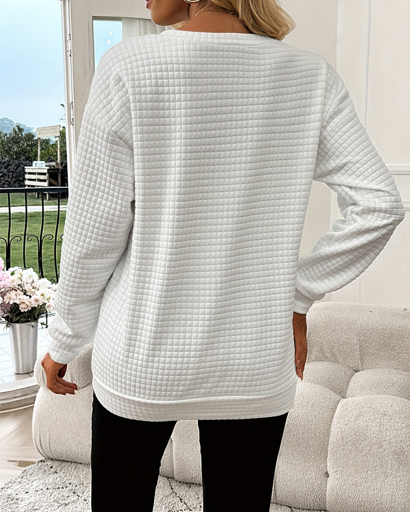 Solid Color Waffle Knit Half-Zip Sweatshirt