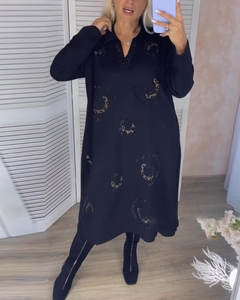 Lapel Long Sleeve Midi Dress