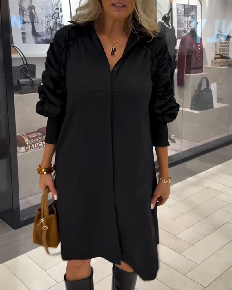 Fashion Lapel Solid Color Shirt Dress