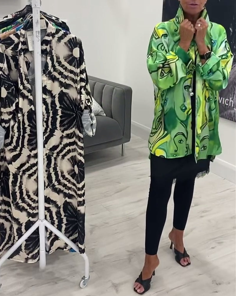 Face print lapel casual shirt