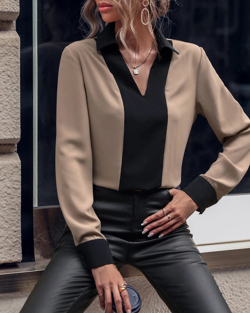 Collar Color-Block Elegant Blouse