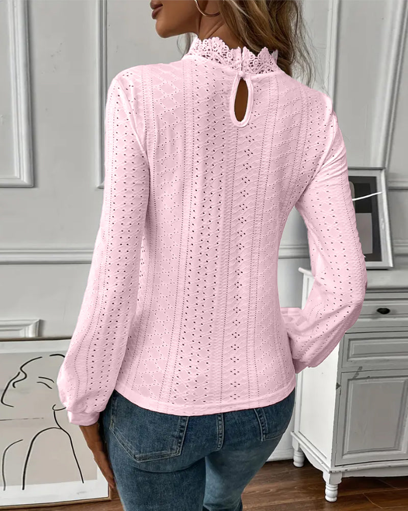Lace Round Neck Long Sleeve Top