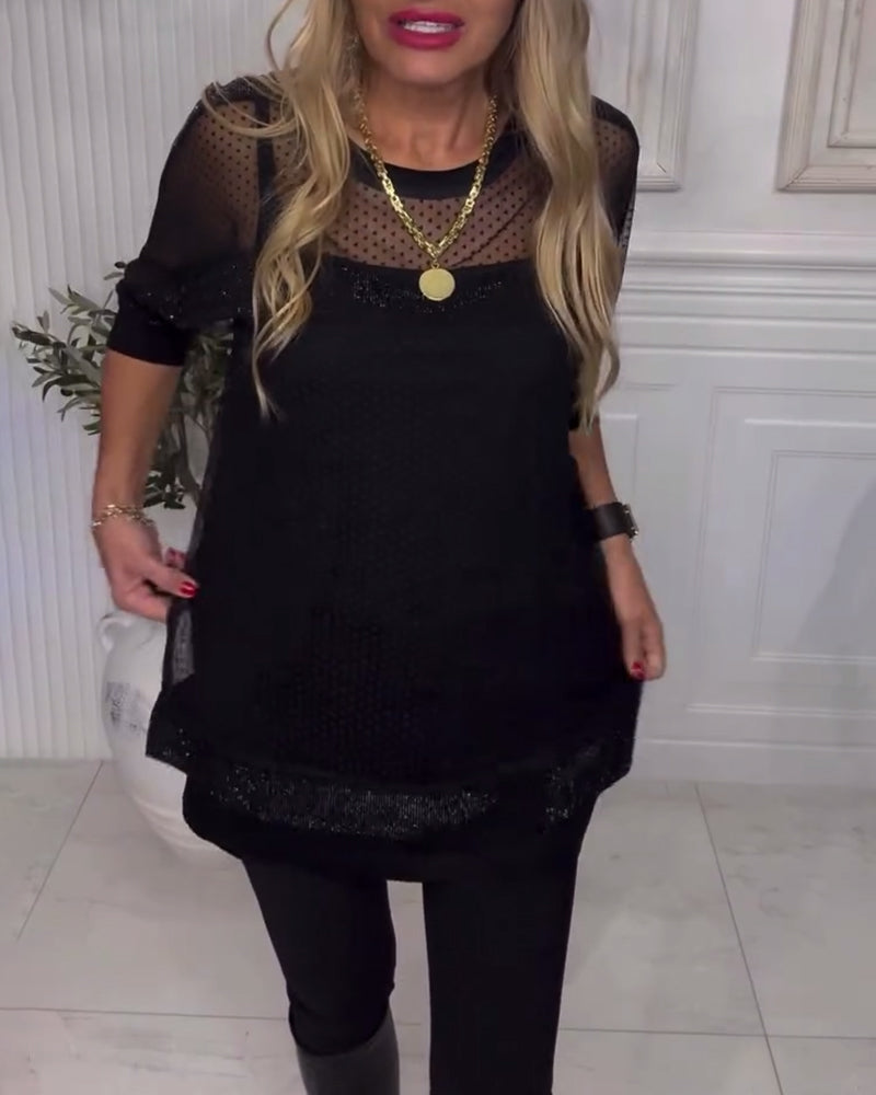 Mesh Long Sleeve Blouse