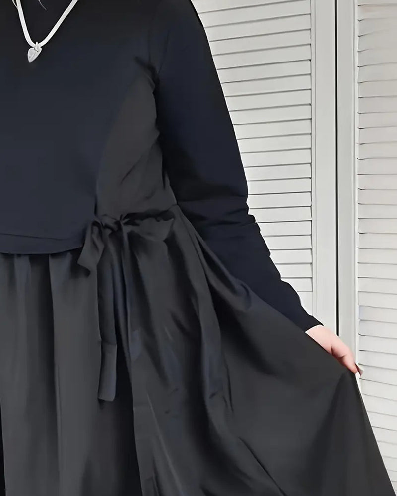 Knit Patchwork Side Tie Dress