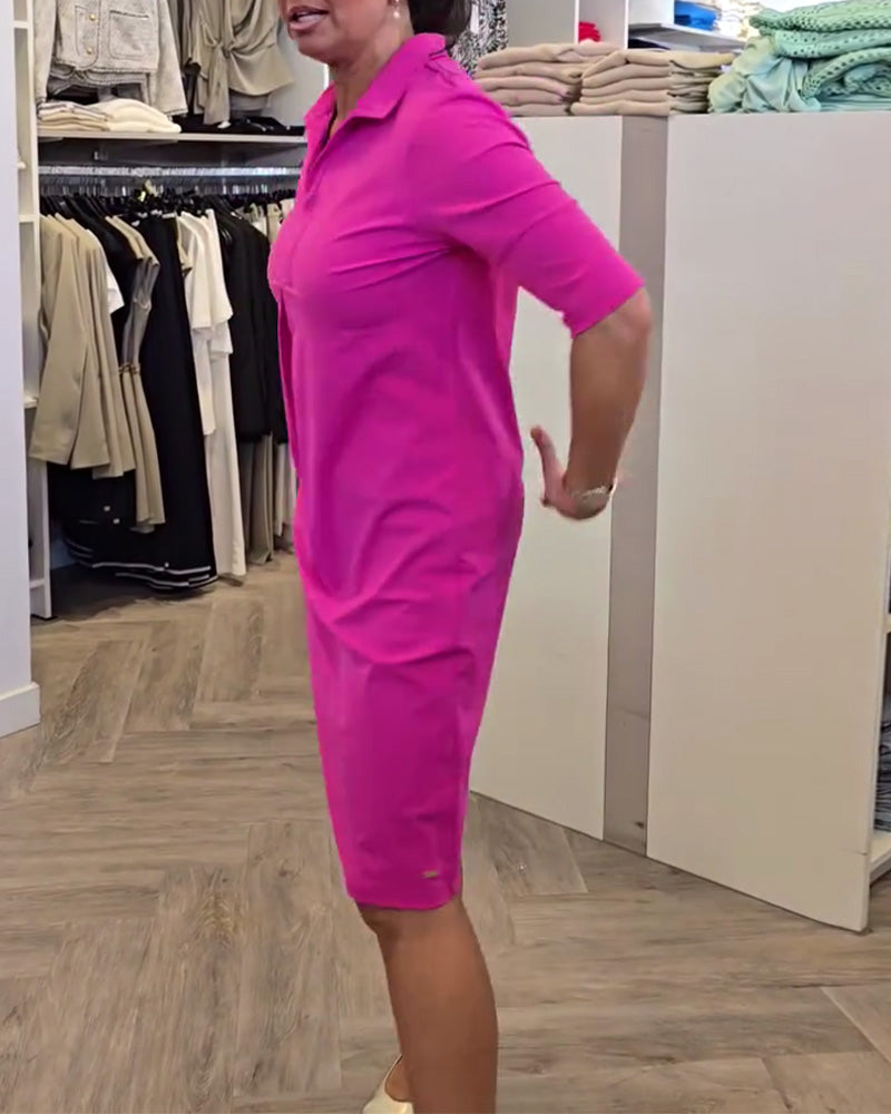 Lapel Casual Solid Color Dress