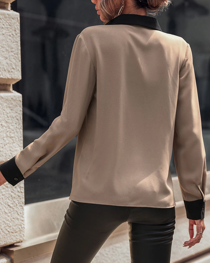 Collar Color-Block Elegant Blouse