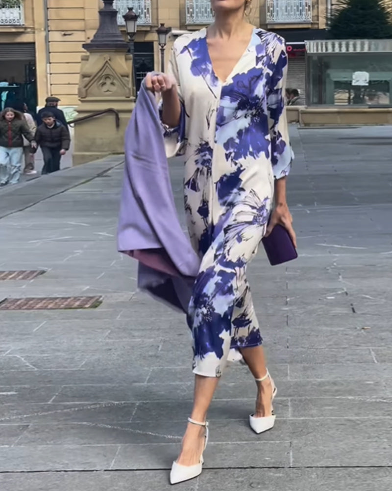 Elegant printed V-neck dress