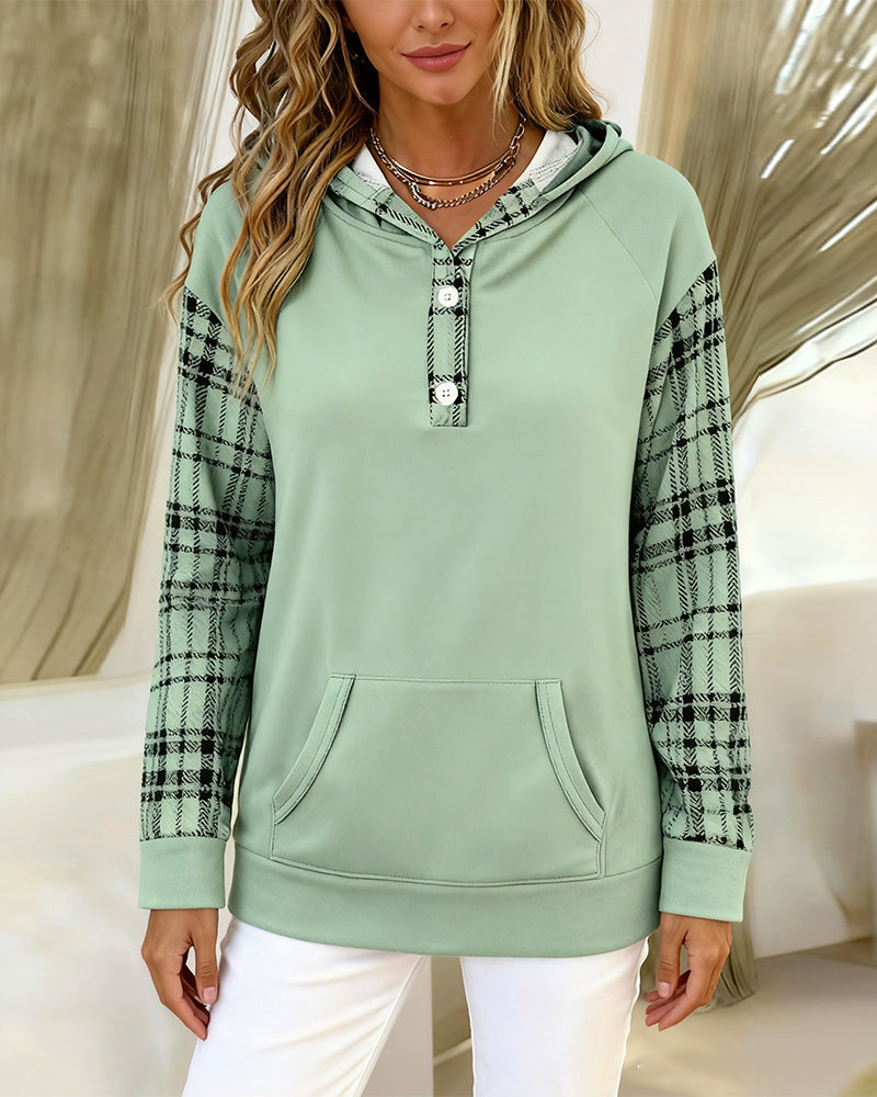 Button-Up Checkered Pocket Hoodie