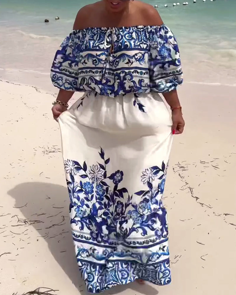 Off-Shoulder Printed Resort Dress