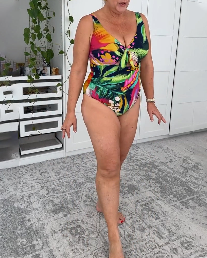 Leaf Print One Piece Swimsuit