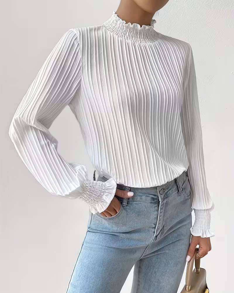 Long-Sleeved French-Style Ruffled Blouse