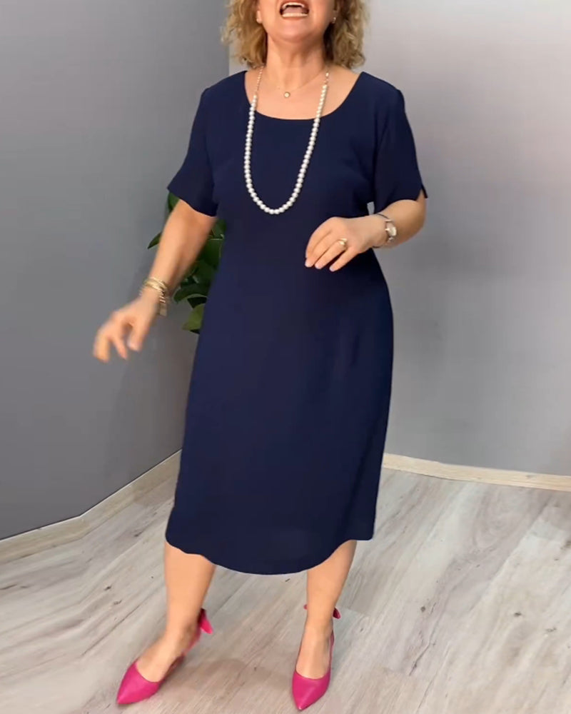 Solid color short sleeve elegant dress