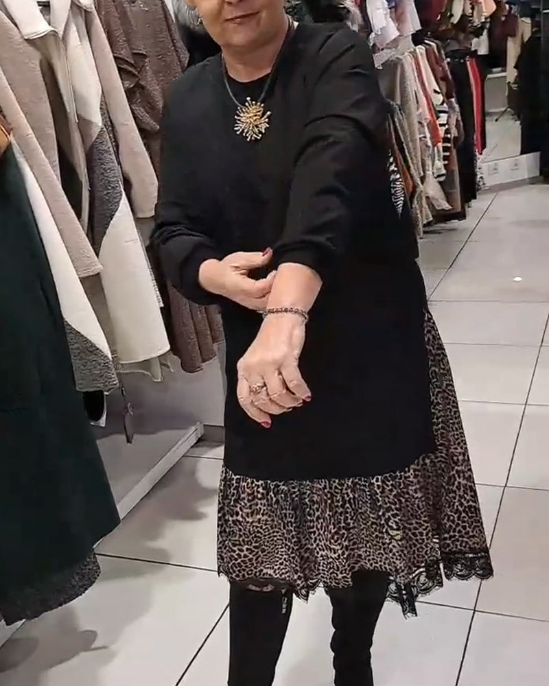 Loose Plus Size Leopard Print Panels Dress